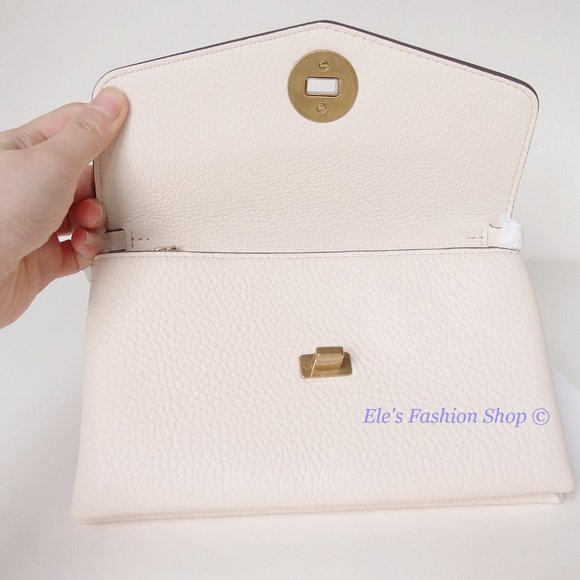 NWT Tory Burch Kira Chevron Leather Wallet On a Chain WOC New Cream AUTHENTIC - Picture 12 of 16